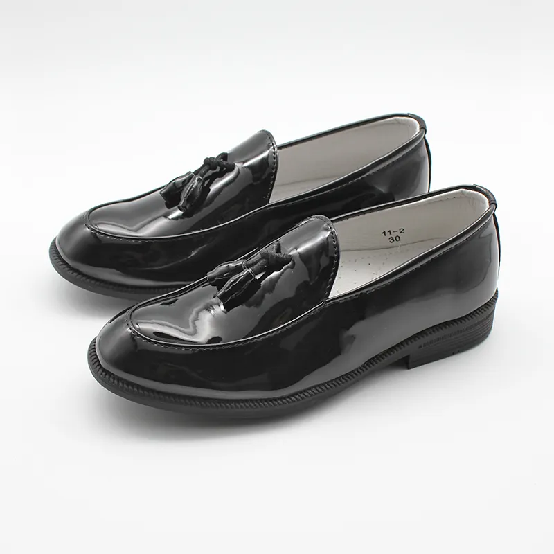 New Boys Dress Shoes Black Faux Leather Slip On Tassel Loafers Shoe ...