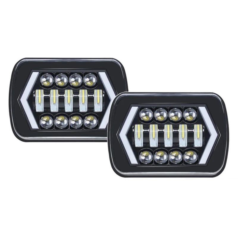 

55W 5x7 Led Headlight White Drl Amber Turn Signal For Jeep Wrangler Yj Cherokee Xj Trucks H4 Led Square Headlights