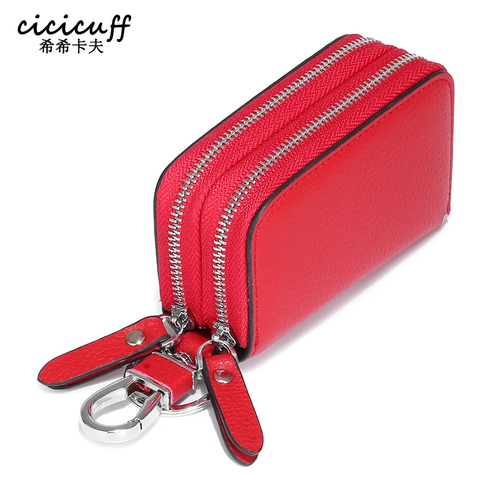 Мужской кожаный брелок с двойной молнией брендовый кошелек для ключей женщин