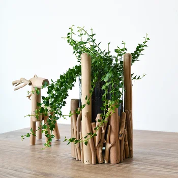 

MINI POT HANDMADE WOODEN GEOMETRIC VASE DECORATION FAKE FLOWER DECORATION LIVING ROOM POTTED FLOWER ARRANGEMENT WITH LIGHTS