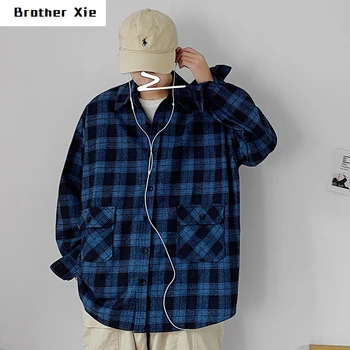

Autumn New Plaid Shirt Men Fashion Retro Casual Couple Shirt Man Streetwear Wild Loose Long-sleeved Shirt Male Clothes S-2XL