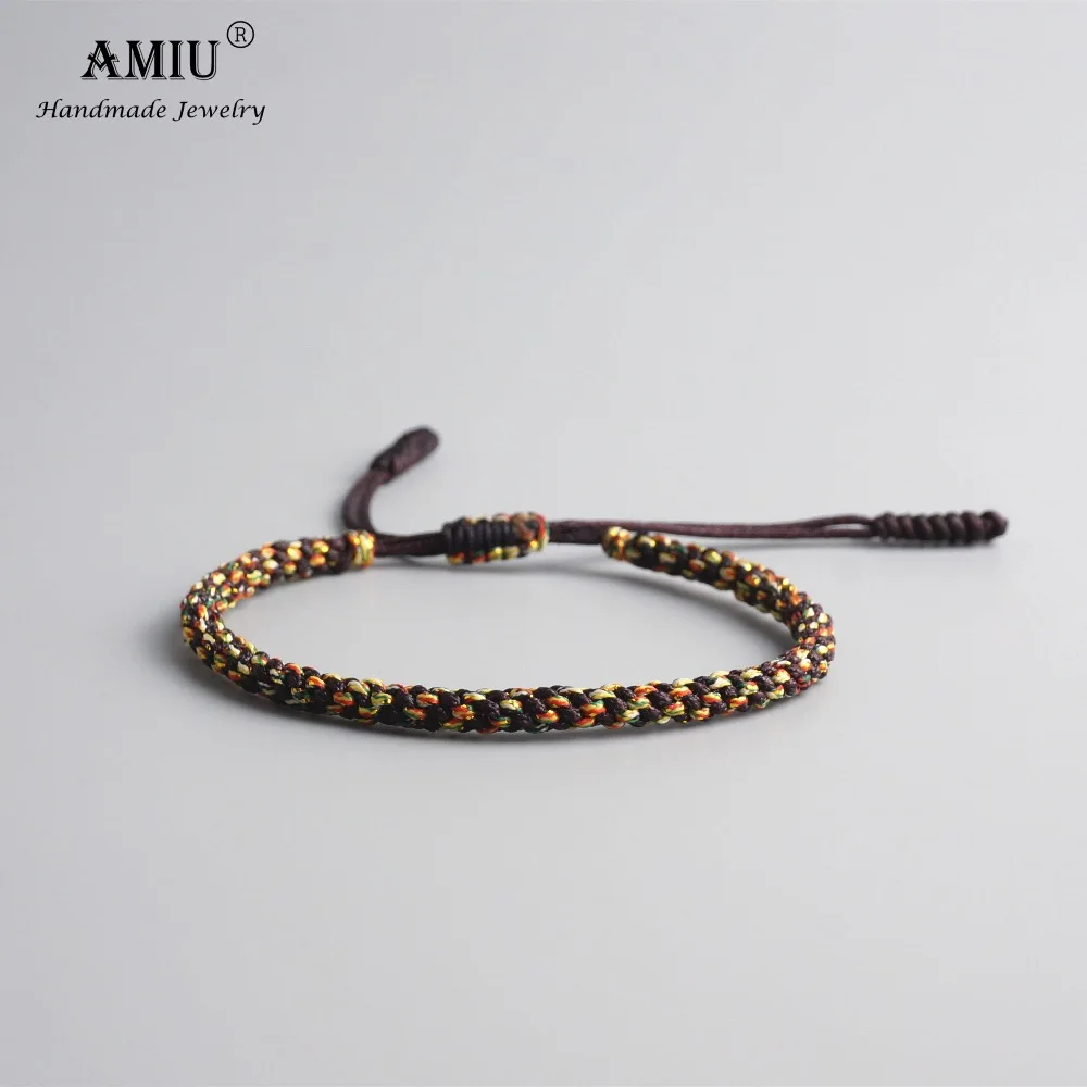 Men Tibetan Buddhist Lucky Charm Handmade Knots Nylon Thread Red Rope Bracelet