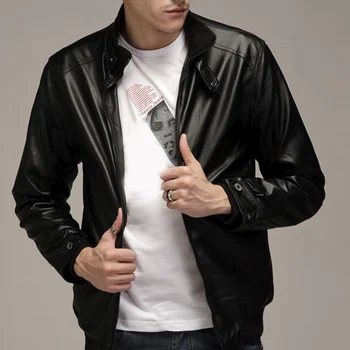 

Men Leather Coat Motorcycle Jackets Fashion Autumn Winter Solid Zipper Casual Coat IK88