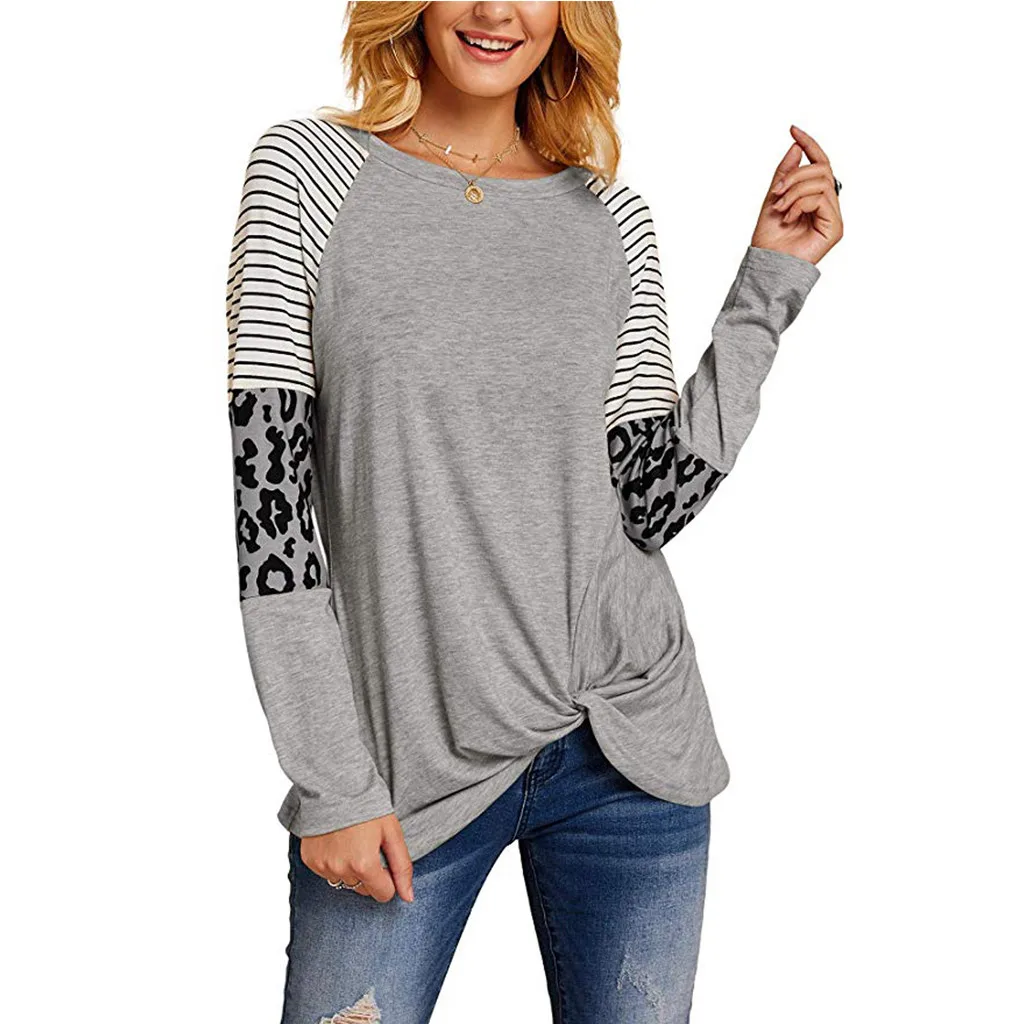 

2020 Spring tops Stripe Leopard Women T Shirt Long Sleeve Plus Size Tee Shirt Casual Basic shirt Clothes