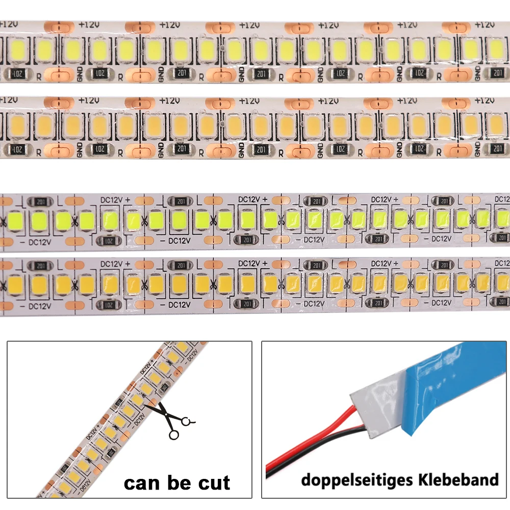 Светодиодные ленты свет Клейкие ленты 2835 3528 SMD 240 светодиодов/M DC12V Водонепроницаемый ip67 ip65 Гибкая теплый белый/ синий/красный/зеленый/RGB скачки