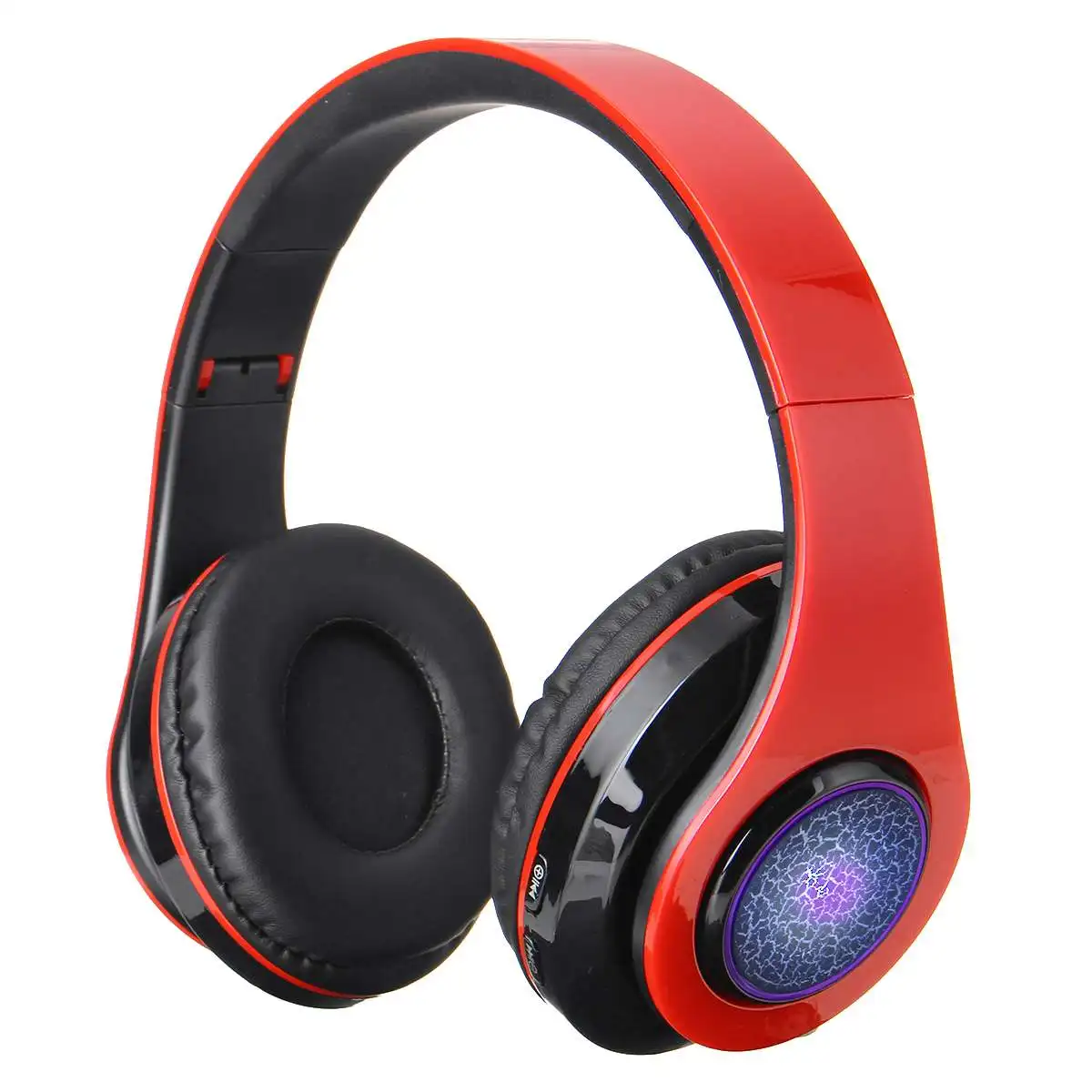 Red Black Беспроводные bluetooth 5,0 наушники светодиодный свет красочные светящиеся Складные стерео игровая гарнитура с микрофоном Поддержка TF карты - Цвет: Red Black