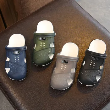 

6-18y Kids Mules & Clogs Summer Boys Croc Sandals Flat Heel Solid Non-slip Breathable Slippers Children Garden Shoes Y17