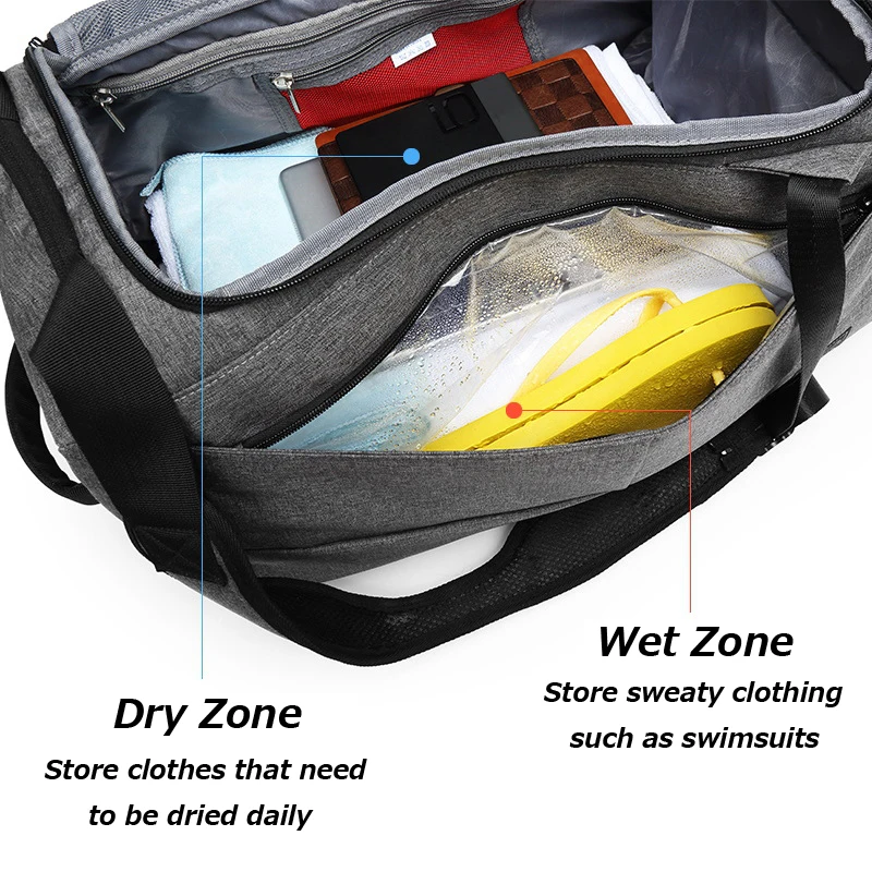 Large Capacity Wet Dry Separation Gym Bag Men Anti-theft Travel Backpack Portable Grey Sports Handbag Yoga Pilates Shoulder Bags