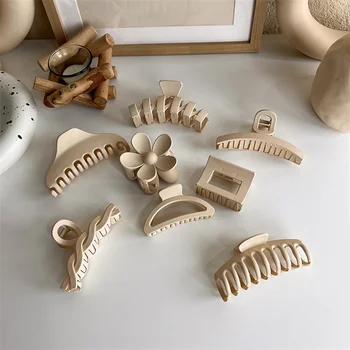 1Pcs Korean Coffee Beige Large Hair Claw Acrylic Hairpin Geometry Barrette Crab Hair Clips Headwear Womens Girl Hair Accessories 4