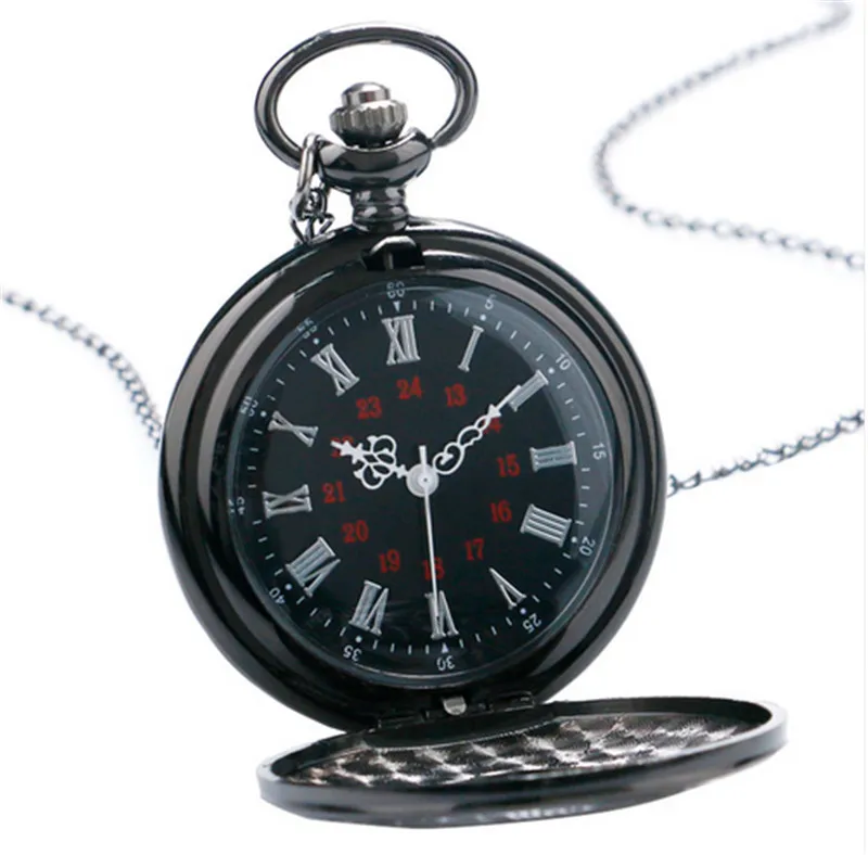 Черный Pocketwatch винтажные шармунисекс модные римские цифры Кварцевые в стиле стимпанк женские карманные часы мужское ожерелье с подвеской с цепочкой - Цвет: black