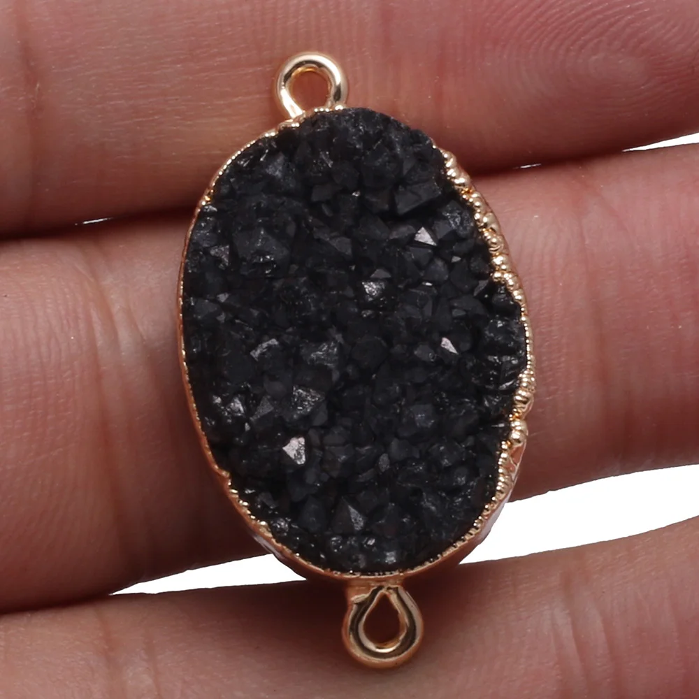 

Black Egg Shap Crystal Agates Connectors Natural Stone Charm Pendant Connectors Making Jewelry Fit Necklace Earring Bracelet