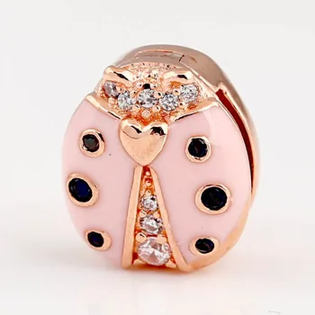 

Original Rose Reflexions Pink Ladybird Clip Stopper Lock Beads Fit 925 Sterling Silver Bead Charm Bracelet Diy Jewelry