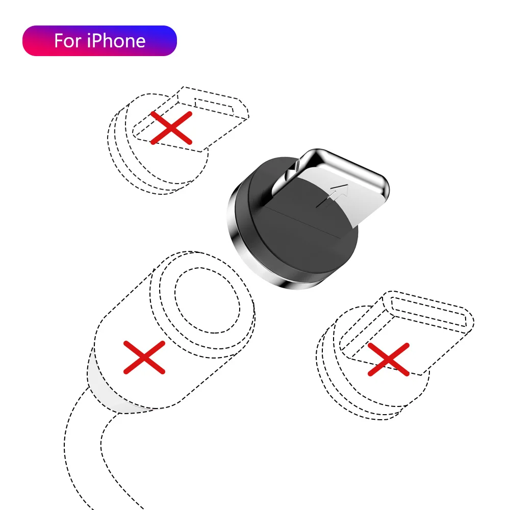 Only iOS Plug 1 м 2 м магнитное зарядное устройство для быстрой зарядки type C Micro USB C кабель для iPhone 11X8 7 6 6S 5 5S samsung кабельный трос мобильного телефона - Цвет: Only iOS Plug