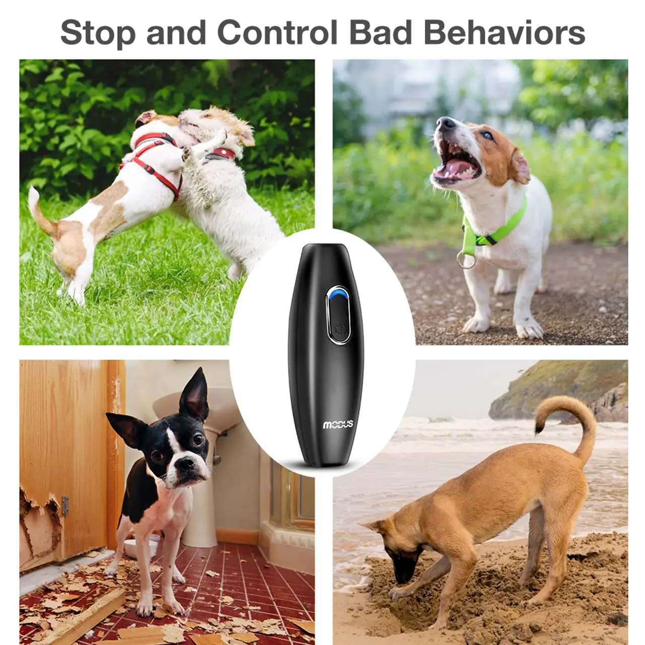 MODUS Anti Barking Device, 2-in-1 Dog Training Tool, 16.4 Ft Large Control Range, Ultrasonic Pet Corrector Whistle, Safe to Use