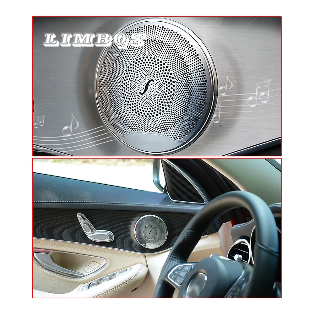 

Door loudspeaker tweeter trim radio covers for Mercedes Benz GLC 2016 E class W213 C class W205 silver door audio speaker cover