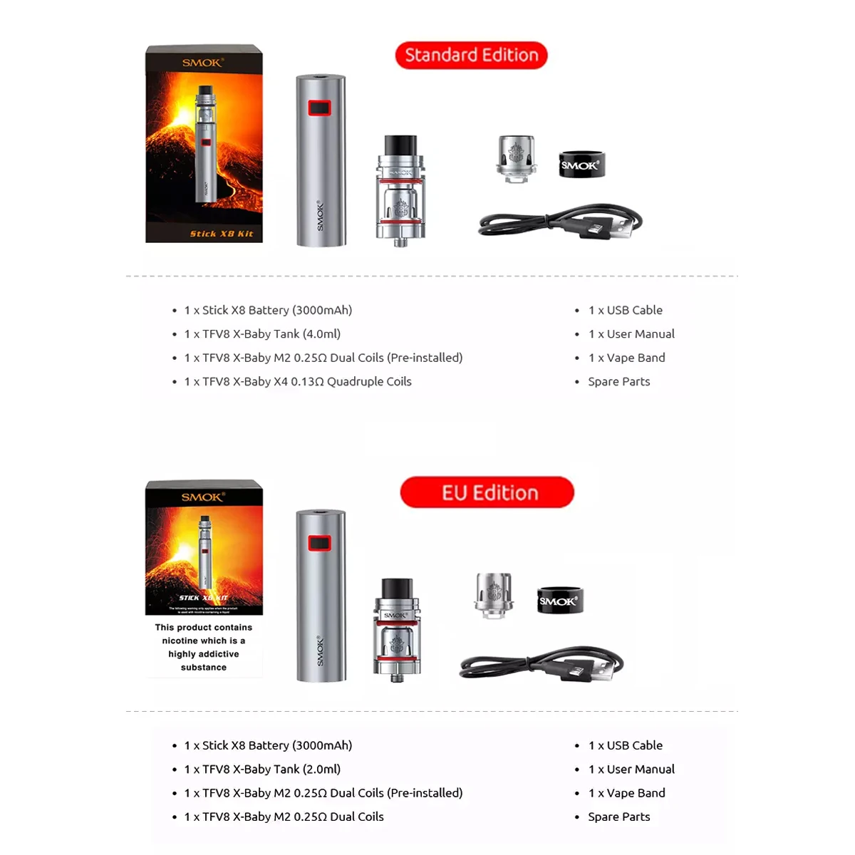 Оригинальный набор SMOK Stick X8 аккумулятор 3000 мАч 4 мл TFV8 X BABY бак M2 X4 катушка