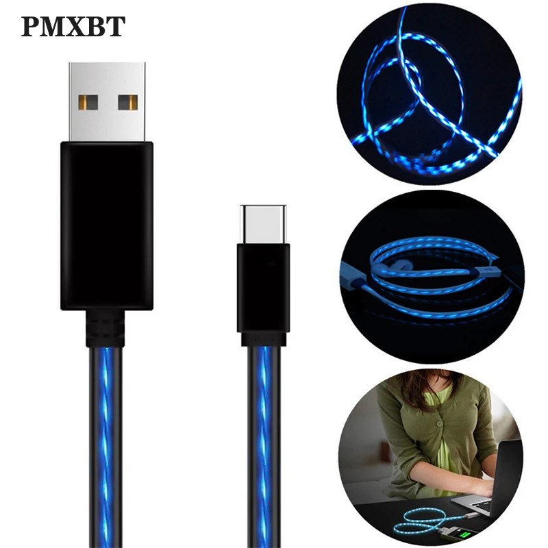

LED Glow Flowing Data USB Charger Type C/Micro USB Lighting Charging Cable for iPhone 6s Samsung Galaxy A50 A70 Charge USBC Cord