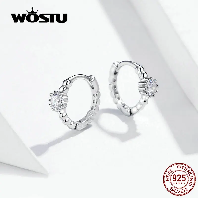 WOSTU Настоящее серебро 925 пробы ослепительные серьги кольца с цирконом для женщин