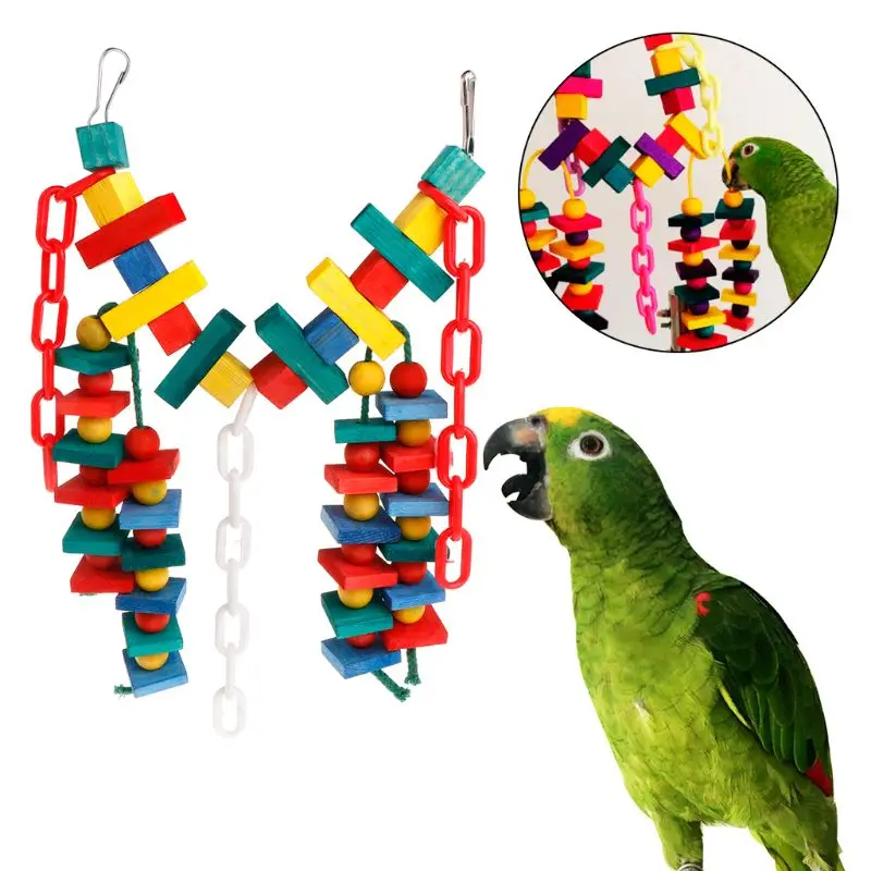 Игрушка попугай красочный деревянный прядь мост окунь цепь кулон играть забавное украшение Птица Попугай Качели Подвесные жевательные для клетки