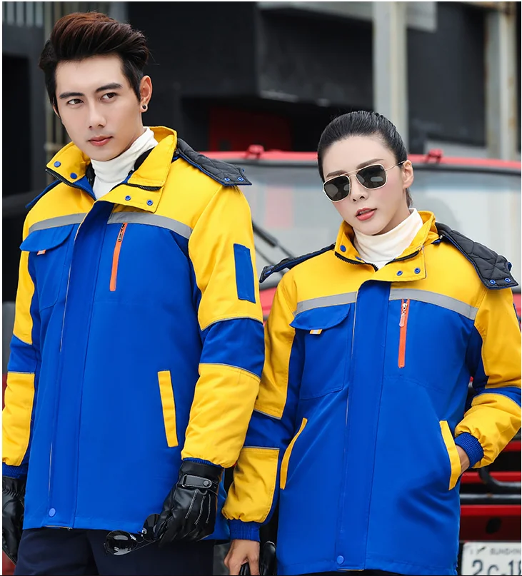 Roupas de trabalho de inverno algodau masculino grosso roupas de prova de vento frio algodau jaqueta removativel forro