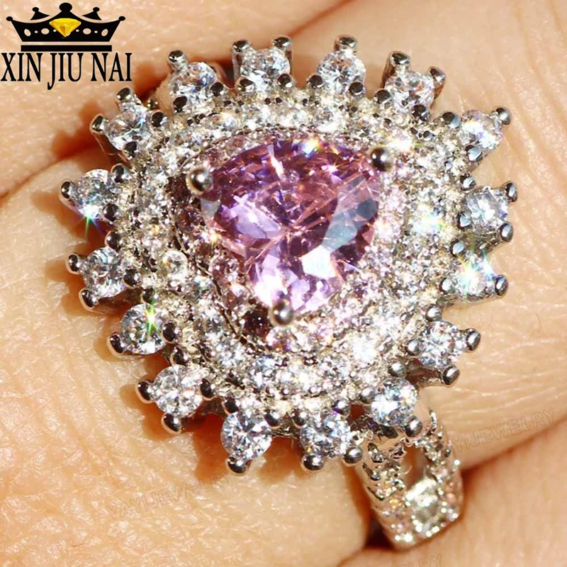 Pink Zircon 18K gold Engagement Ring Wedding Heart Shape Girl Party Gift 959 diamond rings for women | Украшения и аксессуары