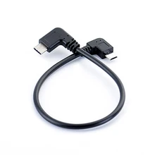 Left Angle 90 Degree Micro USB to Type-c Cable Converter OTG Adapter Data Cord 25cm Cable Black