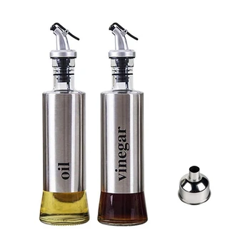 

300ML Oil & Vinegar Bottle Set, 2 Pcs Olive Oil Dispenser Bottle with Stainless Steel Funnel Oil and Vinegar Cruet