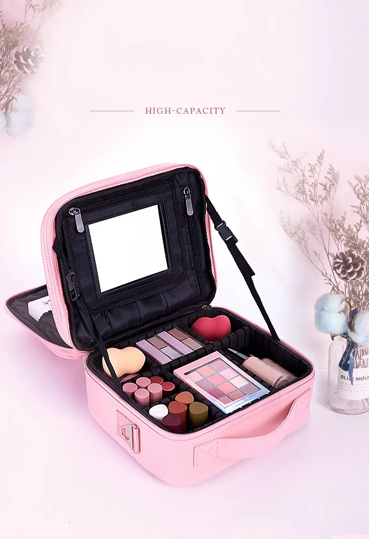 Новая профессиональная сумка для макияжа с зеркальным органайзером женские дорожные косметички большой емкости косметичка сумка емкость коробка для хранения