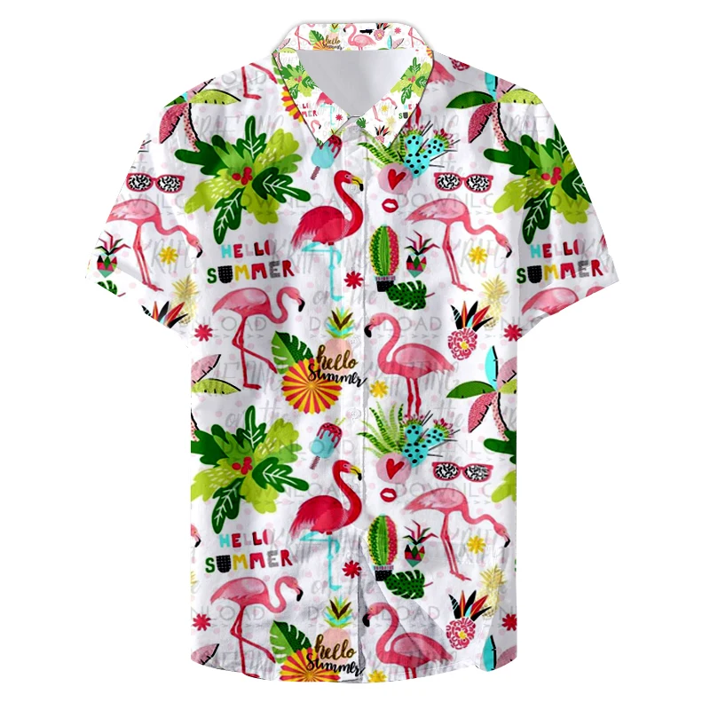 

2019 Latest Design Digital Pink Student Flamingo Pattern Men's Casual Shirts