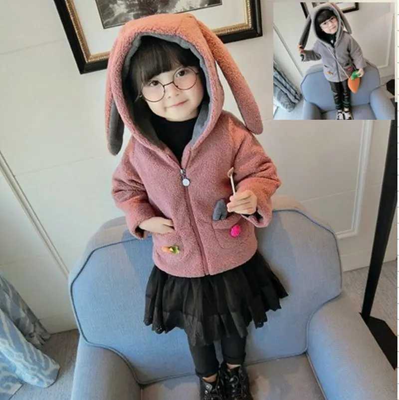 

Childrenswear GIRL'S Coat Cartoon Rabbit Ear Brushed And Thick Tops 20 Fall And Winter Clothes New Style 3-8-Year-Old