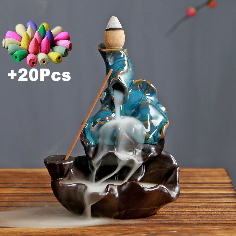 XP55 and 20 Incense 20 шт. пирамидки благовоний ручной работы творческие украшения для дома керамические лотоса монах курильница для благовоний горелка подставка для ароматических палочек чайники - Цвет: XP55 and 20 Incense