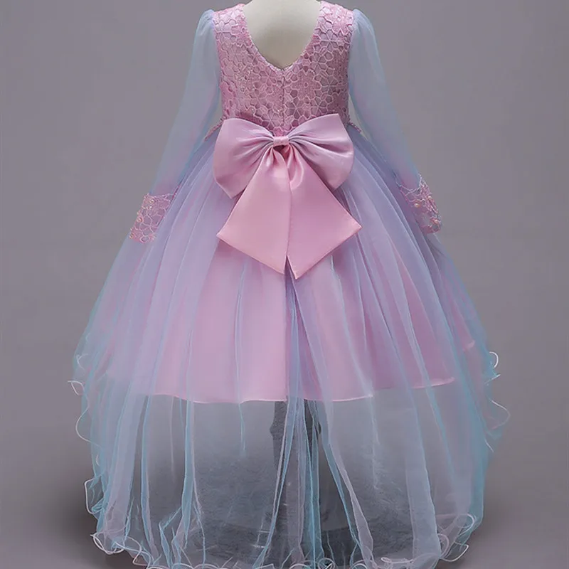 Кружевная цветоная аппликация; праздничное платье принцессы для девочек; элегантное платье с бантом на День рождения; детское платье-пачка для девочек; Vestido; костюм
