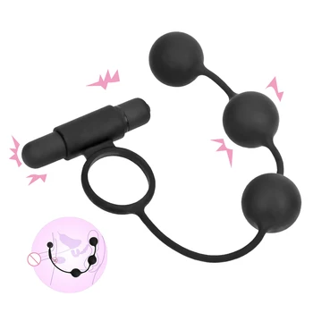 IKOKY Male Masturbation Butt Plug Vibrator Ring with Anal Bead 3 Balls Sex Toys for Men Prostate Massager 10 Speed