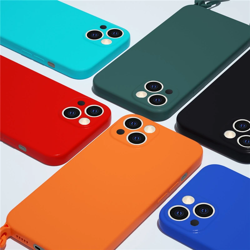 Phone Case Crossbody Lanyard Cord Rope Strap Necklace Case For iPhone 11 12 13 14 15 Pro Max Mini XS X XR 7 8 Plus SE Liquid Silicone Cover