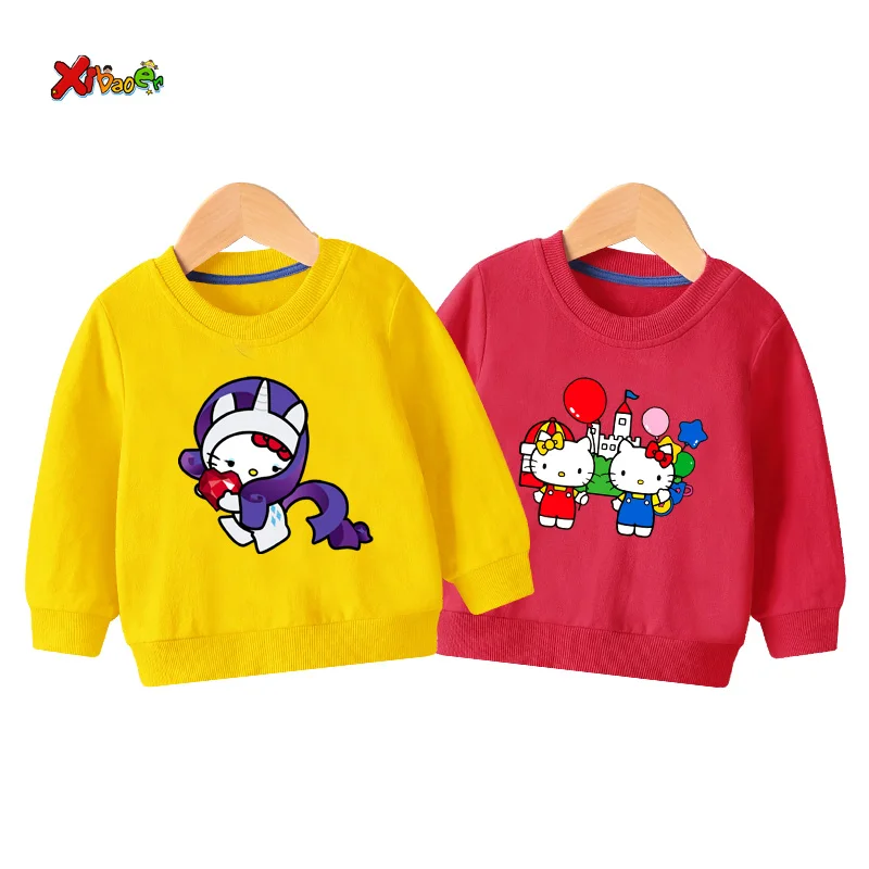 Толстовки для девочек-подростков; коллекция года; осенние свитшоты для малышей; пуловер с длинными рукавами «hello kitty»; модная одежда с героями мультфильмов для малышей; Размер 2T