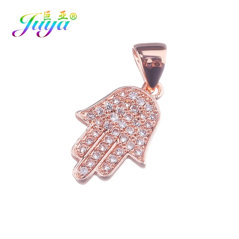 Juya DIY турецкие ювелирные изделия фурнитура золото/серебро/розовое золото Хамса рука подвеска Фатима подвески для браслета ожерелье серьги изготовление - Окраска металла: Rose Gold
