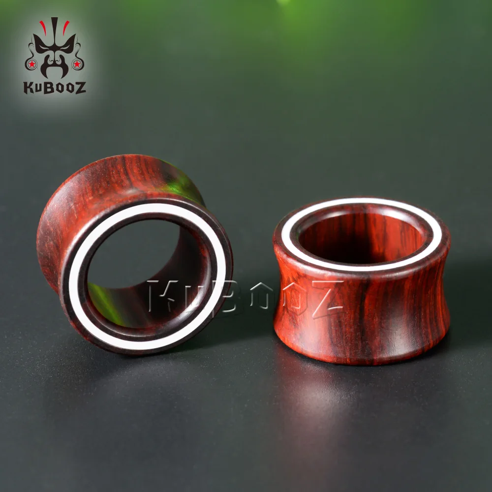 KUBOOZ High End Design White Line Wood Ear Piercing Plugs Gauges Expanders Fashion Body Jewelry Earring Tunnels Stretchers 2PCS