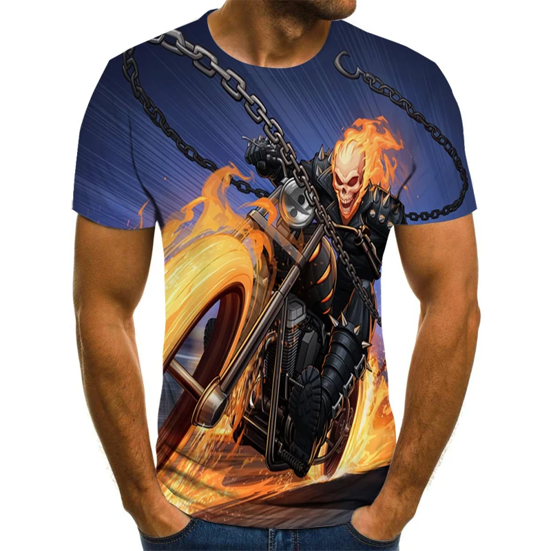 2020 Men's Skull T-shirt Fashion Summer Ghost Rider 3D Printing Top Men | Мужская одежда