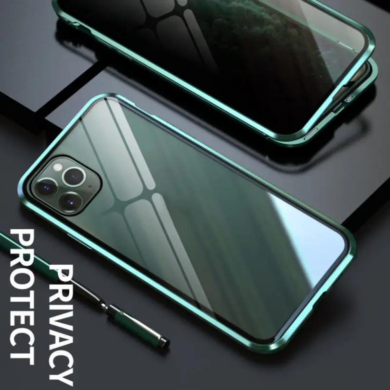 

KNYNew Magnetic Absorption Phone Shell Anti-peeping Metal Double-sided Tempered Glass Cover Case For iPhone 11/Pro/Pro Max