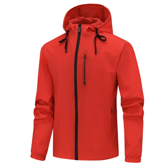 Men Hooded Letter Thin Windbreaker Jacket Youth Slim Large Size Zippered Jacket FK88