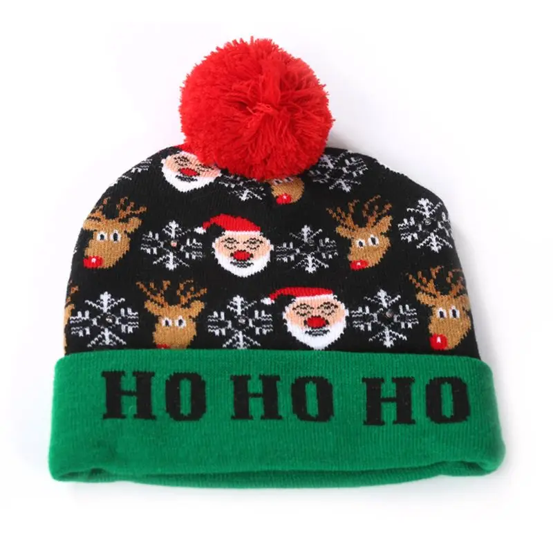Рождественский вязаный головной убор с манжетами, светодиодный головной убор с цветными огнями для взрослых и детей