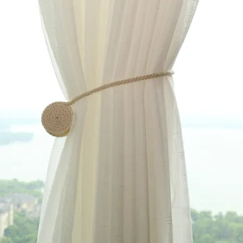 

No Punching Cute Pastorale Round Wooden Ball Cotton Rope Curtains Tieback Magnet Curtains Buckle Magnetic Curtain Holder