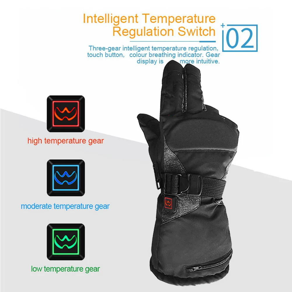 Winter ski Gloves Electric Heated Warm Gloves Charging 3 Level Temperature Hand Control Warmer for Skiing Cycling Riding