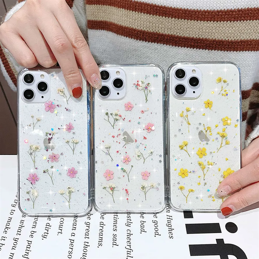 Чехол для Apple IPhone 11 Pro Max X XR XS MAX 6 6S 7 8 Plus SE 2020 цветочный Блестящий Прозрачный чехол с