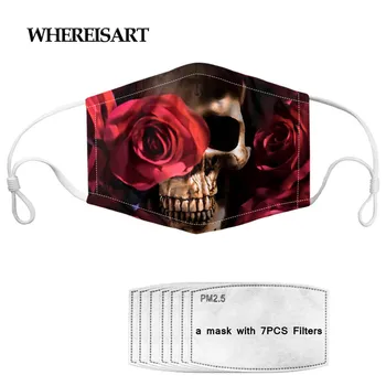 

WHEREISART Mask Women 2020 Mouth Mask Skull with Rose Fashion Design Kids Dustproof Washable Mouth Mask Adult Mask mascarilla