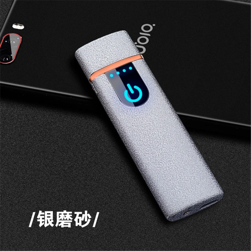 Ультратонкая металлическая электронная сигаретная зажигалка, Индукционная USB перезаряжаемая ветрозащитная Зажигалка для мужчин и женщин - Цвет: Matte Silver