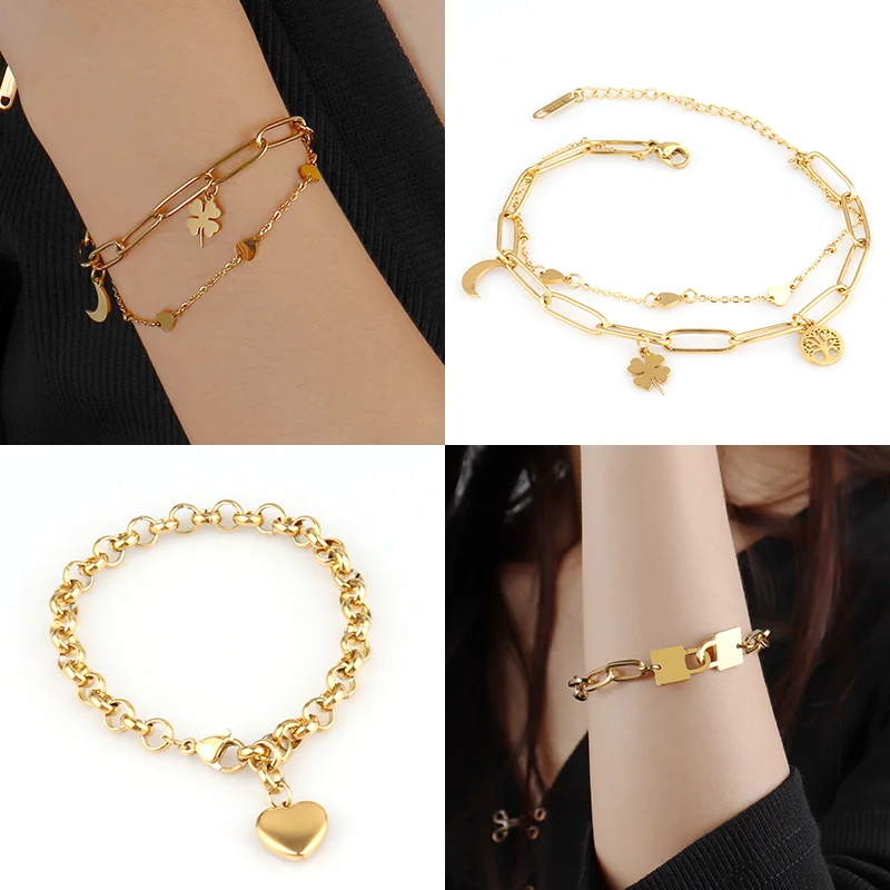 Stainless Steel Chain Bracelets Heart Pendant Padlock for Women chain bracelet,stainless steel bracelets,stainless steel jewelry