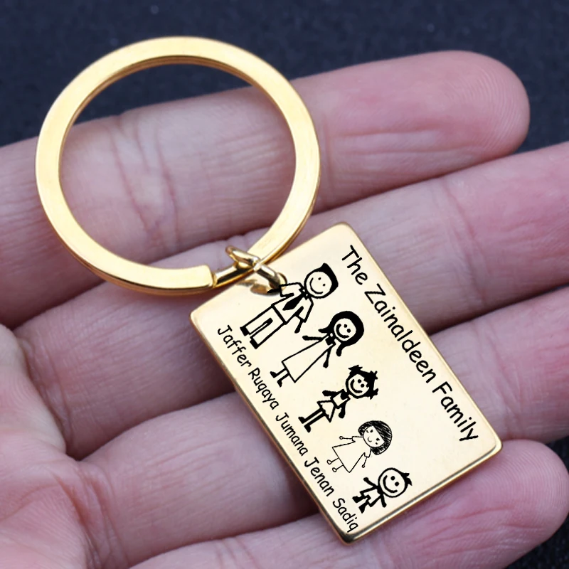 Модный семейный брелок для ключей с гравировкой «Счастливая семья», индивидуальное имя семьи для родителей, подарок для членов семьи, брелок для ключей