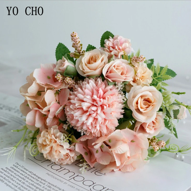 Свадебный букет YO CHO искусственный шелк розовый цветок пиона невесты розовая