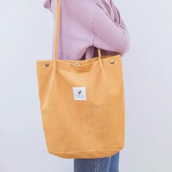 

Women Corduroy Shopping Bag Female Canvas Cloth Shoulder Bag Environmental Storage Handbag Reusable Foldable Eco Grocery Totes